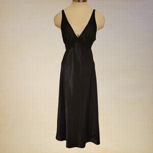 California Dynasty Plunging V Neck Embroidered Sequined Satin Night Gown Black M